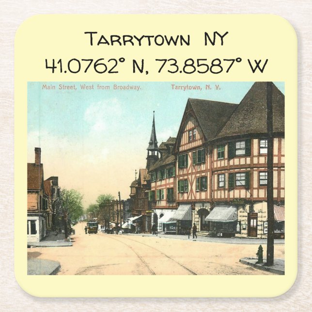 Posavasos Cuadrado De Papel Coordenadas del mapa de NY de Tarrytown con estilo (Anverso)