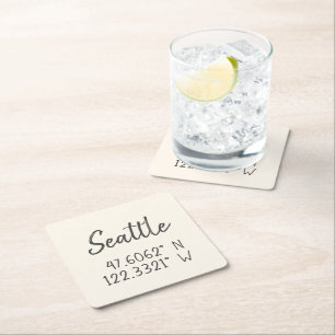 Posavasos Cuadrado De Papel Coordenadas GPS Seattle Longitud       LatitudePa