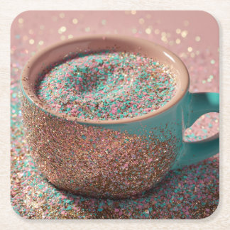 Posavasos Cuadrado De Papel Copa brillante pastel rosa y azul turquesa con pur