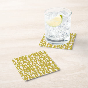 Posavasos Cuadrado De Papel Copas de Champagne Vintage Doradas Dibujadas a Man