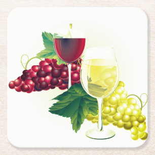 Posavasos Cuadrado De Papel Copas de papel de vino y uva