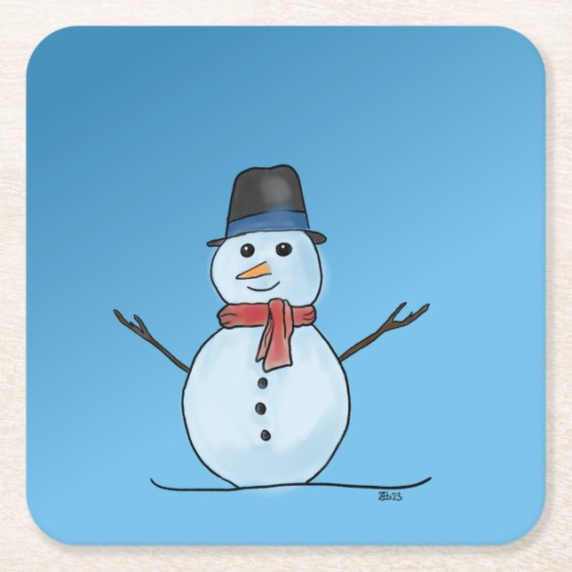 Posavasos Cuadrado De Papel Copas de Snowman (Anverso)