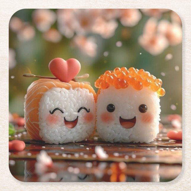 Posavasos Cuadrado De Papel copas de sushi (Anverso)