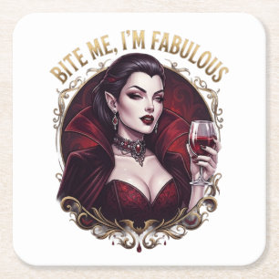 Posavasos Cuadrado De Papel Cópeme Soy Vaso de Vidrio de Vampiro Gótico Fabulo