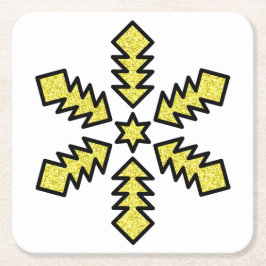 Posavasos Cuadrado De Papel Copo de Nieve Brillante - Estrella Amarilla