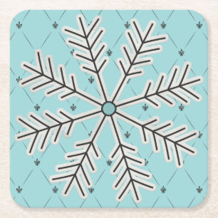 Posavasos Cuadrado De Papel Copo de nieve en las ruedas de papel azul