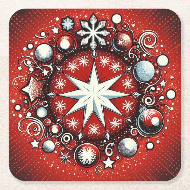 Posavasos Cuadrado De Papel Copos de nieve (Anverso)
