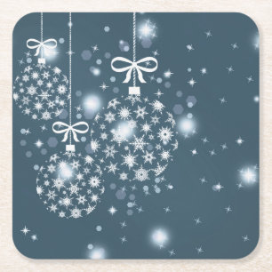 Posavasos Cuadrado De Papel Copos de nieve, azul y blanco, globos