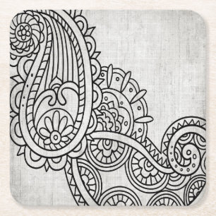 Posavasos Cuadrado De Papel Copos de papel Gray Mehndi Motif