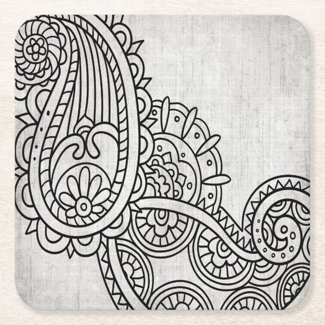 Posavasos Cuadrado De Papel Copos de papel Gray Mehndi Motif (Anverso)