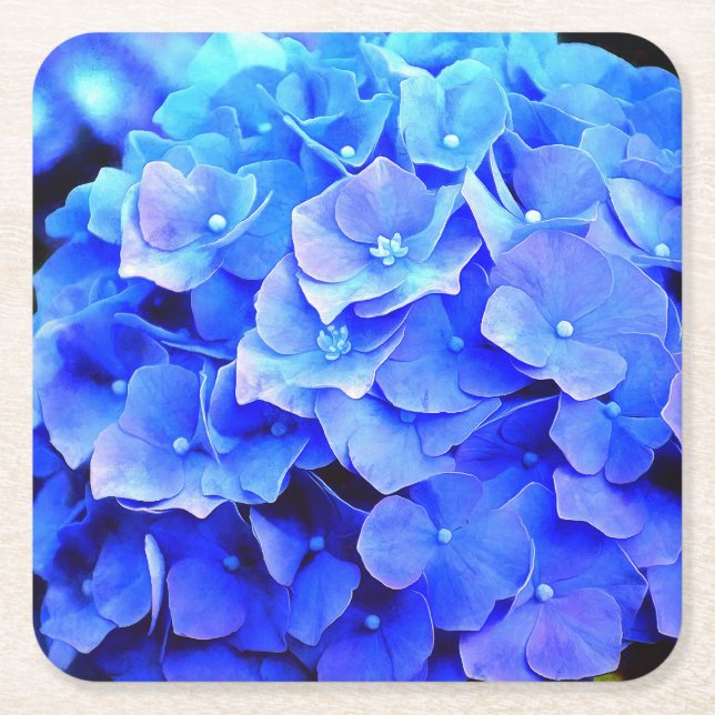 Posavasos Cuadrado De Papel Copos de papel Hydrangea Blues (Anverso)