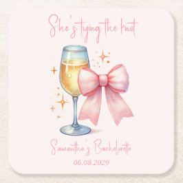 Posavasos Cuadrado De Papel Coquette Pink Bow Bachelorette