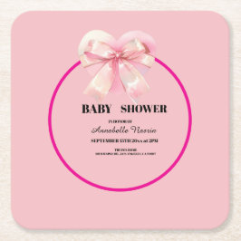 Posavasos Cuadrado De Papel Coquette Pink Bow Ribbon Girl Baby Shower