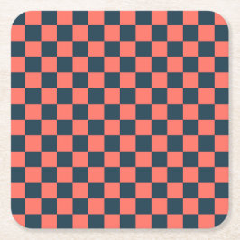 Posavasos Cuadrado De Papel Coral and navy checkerboard pattern