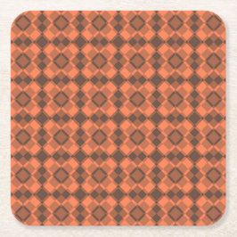 Posavasos Cuadrado De Papel Coral Brown Checker Argyle Pattern