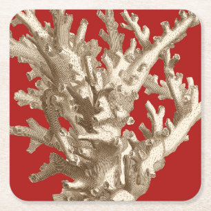 Posavasos Cuadrado De Papel Coral pequeño en rojo