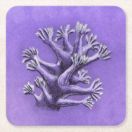 Posavasos Cuadrado De Papel Coral Reef Purple Marine Biology Art