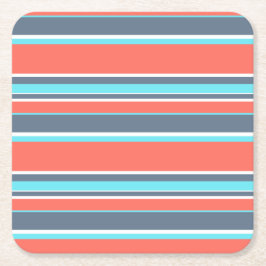 Posavasos Cuadrado De Papel Corales vivos, franjas azules y grises