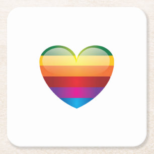 Posavasos Cuadrado De Papel Corazón arcoiris