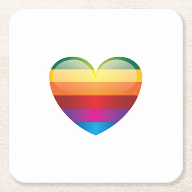 Posavasos Cuadrado De Papel Corazón arcoiris (Anverso)