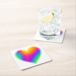 Posavasos Cuadrado De Papel Corazón arcoiris