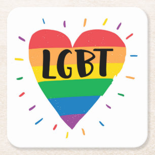 Posavasos Cuadrado De Papel Corazón arcoiris LGBT