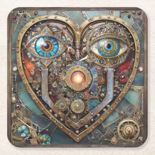 Posavasos Cuadrado De Papel Corazón caprichoso steampunk Te veo te amo