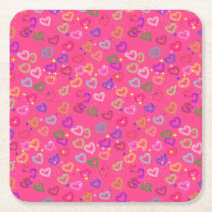 Posavasos Cuadrado De Papel Corazón Colorido Lindo