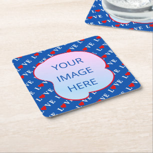 Posavasos Cuadrado De Papel Corazón de amor azul de la marina