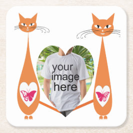 Posavasos Cuadrado De Papel Corazón de amor para gato editable - Diseño de tex