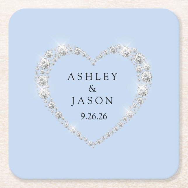 Posavasos Cuadrado De Papel Corazón de Boda (Anverso)