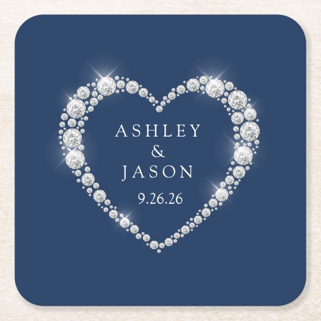 Posavasos Cuadrado De Papel Corazón de Boda (Anverso)