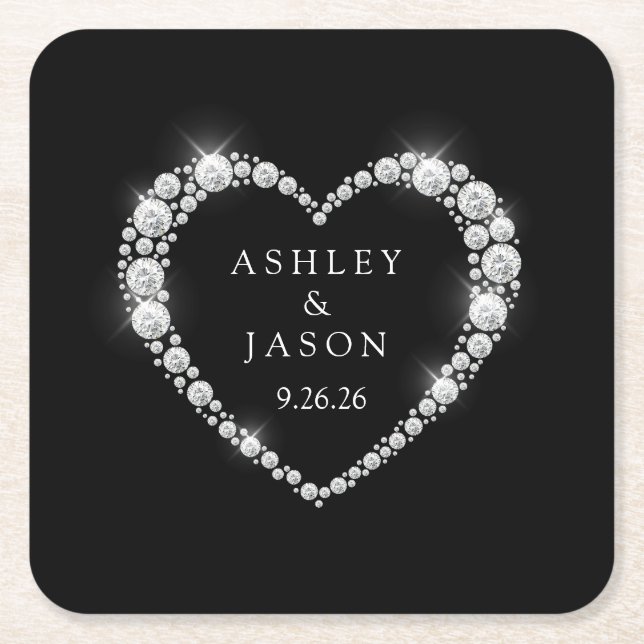 Posavasos Cuadrado De Papel Corazón de Boda (Anverso)