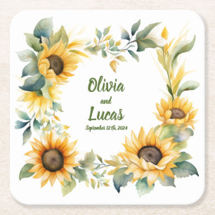 Posavasos Cuadrado De Papel Corazón de girasol: Pascua Boda personalizada