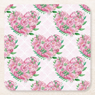 Posavasos Cuadrado De Papel corazón de peones de color agua