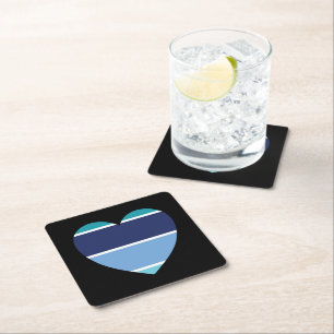 Posavasos Cuadrado De Papel Corazón de rayas azules
