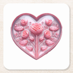 Posavasos Cuadrado De Papel Corazón de Rosas