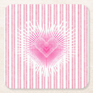Posavasos Cuadrado De Papel Corazón de San Valentín Starburst en raya suave ro