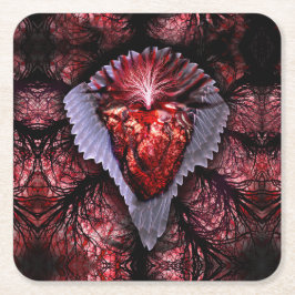 Posavasos Cuadrado De Papel Corazón en llamas