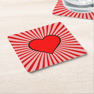 Posavasos Cuadrado De Papel Corazón Rojo