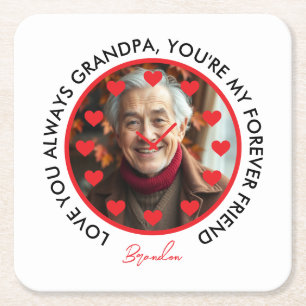 Posavasos Cuadrado De Papel Corazón Rojo Cute Reloj Amo Abuelos Foto