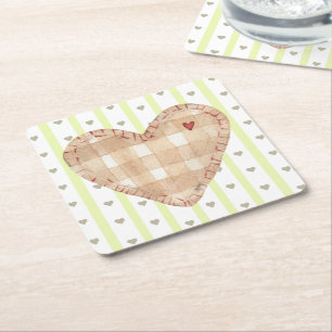 Posavasos Cuadrado De Papel Corazón rústico y rayas Adorables A juego