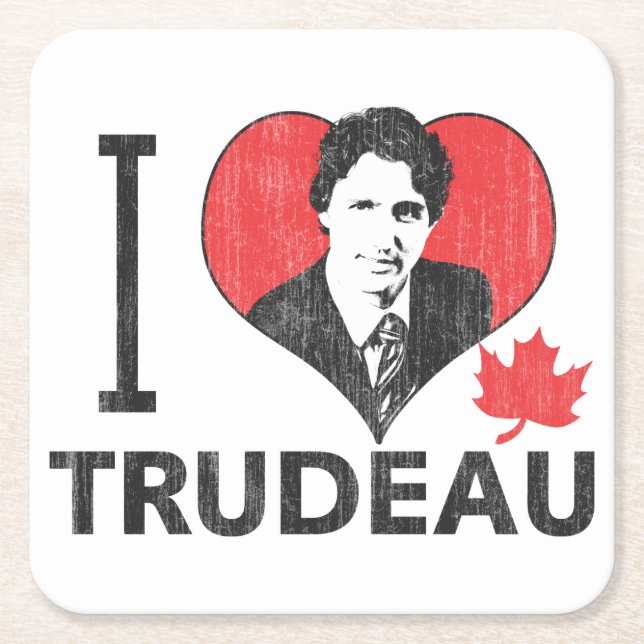 Posavasos Cuadrado De Papel Corazón Trudeau (Anverso)