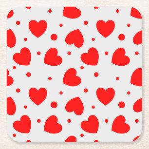 Posavasos Cuadrado De Papel Corazón y punto moderno, rojo y blanco