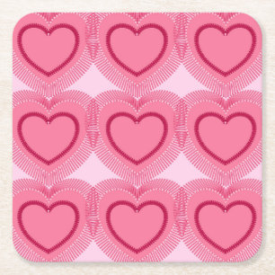 Posavasos Cuadrado De Papel Corazones abstractos modernos - Azalea rosa