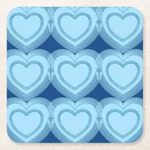 Posavasos Cuadrado De Papel Corazones abstractos modernos - azul cielo y cobal