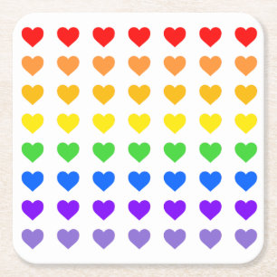 Posavasos Cuadrado De Papel Corazones arcoiris