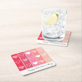 Posavasos Cuadrado De Papel Corazones blancos modernos rayas rojas y rosas Val