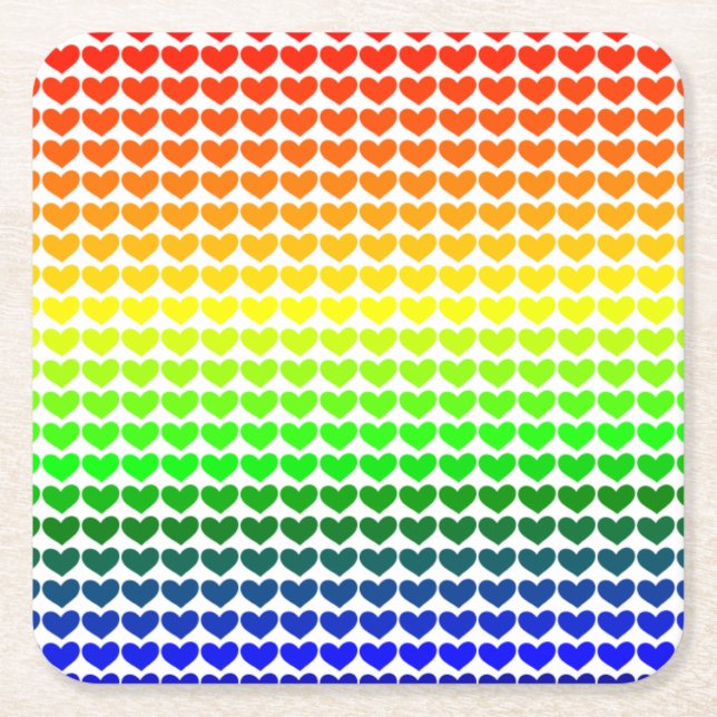 POSAVASOS CUADRADO DE PAPEL CORAZONES DE ARCOÍRIS (Anverso)
