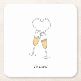 Posavasos Cuadrado De Papel Corazones de champán